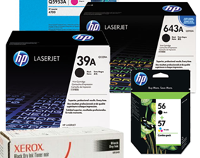 Boxed retail printer cartridges that are full and unused